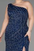 Robe De Fiançailles Grande Taille Longue Bleu Marine ABU3717