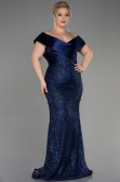 Robe De Fiançailles Grande Taille Longue Bleu Marine ABU3740