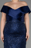 Robe De Fiançailles Grande Taille Longue Bleu Marine ABU3740
