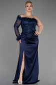 Robe De Fiançailles Grande Taille Longue Satin Bleu Marine ABU3741