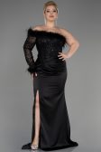 Robe De Fiançailles Grande Taille Longue Satin Noir ABU3741