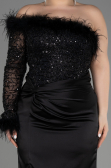 Robe De Fiançailles Grande Taille Longue Satin Noir ABU3741