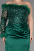 Robe De Fiançailles Grande Taille Longue Satin Émeraude ABU3741