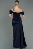Robe De Fiançaille Satin Longue Bleu Marine ABU1606