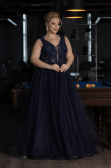 Robe De Fiançailles Grande Taille Longue Bleu Marine ABU3719