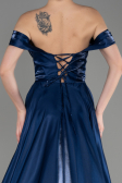 Robe de Soirée Longue Satin Bleu Marine ABU3774