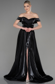 Robe de Soirée Longue Satin Noir ABU3774