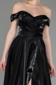Robe de Soirée Longue Satin Noir ABU3774