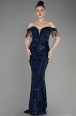 Robe De Fiançailles Grande Taille Longue Bleu Marine ABU3785