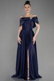 Robe de Soirée Longue Satin Bleu Marine ABU3788