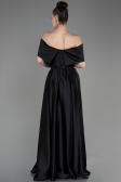 Robe de Soirée Longue Satin Noir ABU3788
