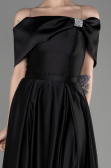 Robe de Soirée Longue Satin Noir ABU3788