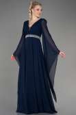 Robe de Soirée Longue Mousseline Bleu Marine ABU3541