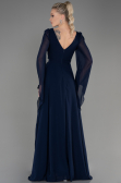 Robe de Soirée Longue Mousseline Bleu Marine ABU3541