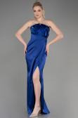 Robe de Soirée Longue Satin Bleu Marine ABU3525