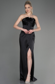 Robe de Soirée Longue Satin Noir ABU3525