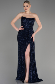 Robe de Soirée Longue Squameuse Bleu Marine ABU3134