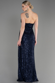 Robe de Soirée Longue Squameuse Bleu Marine ABU3134