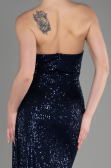 Robe de Soirée Longue Squameuse Bleu Marine ABU3134