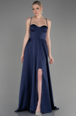 Robe de Soirée Longue Satin Bleu Marine ABU3809