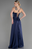 Robe de Soirée Longue Satin Bleu Marine ABU3809