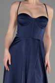 Robe de Soirée Longue Satin Bleu Marine ABU3809