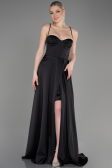 Robe de Soirée Longue Satin Noir ABU3809