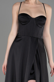 Robe de Soirée Longue Satin Noir ABU3809