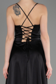 Robe de Soirée Longue Satin Noir ABU3809