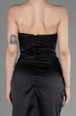 Robe de Soirée Longue Satin Noir ABU3825