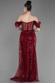 Robe de Soirée Longue Squameuse Rouge Bordeaux ABU3847