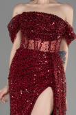 Robe de Soirée Longue Squameuse Rouge Bordeaux ABU3847
