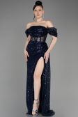 Robe de Soirée Longue Squameuse Bleu Marine ABU3847