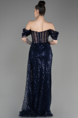 Robe de Soirée Longue Squameuse Bleu Marine ABU3847