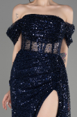 Robe de Soirée Longue Squameuse Bleu Marine ABU3847