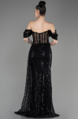 Robe de Soirée Longue Squameuse Noir ABU3847