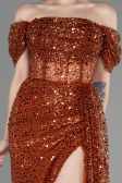 Robe de Soirée Longue Squameuse Marron Clair ABU3847