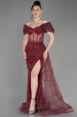Robe de Soirée Longue Rouge Bordeaux ABU2706