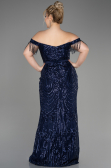 Robe De Fiançailles Grande Taille Longue Bleu Marine ABU3785