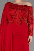 Robe De Soirée Grande Taille Dantelle Longue Rouge ABU3512