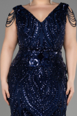Robe De Fiançailles Grande Taille Longue Squameuse Bleu Marine ABU3845