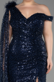 Robe de Soirée Longue Squameuse Bleu Marine ABU3857