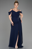 Robe De Soirée Grande Taille Longue Mousseline Bleu Marine ABU3742