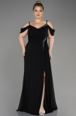 Robe De Soirée Grande Taille Longue Mousseline Noir ABU3742