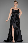 Robe De Graduation Grande Taille Longue Satin Noir ABU3855