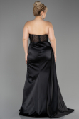 Robe De Graduation Grande Taille Longue Satin Noir ABU3855