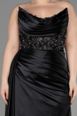 Robe De Graduation Grande Taille Longue Satin Noir ABU3855