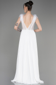 Robe de Soirée Longue Mousseline Blanc ABU3856