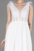 Robe de Soirée Longue Mousseline Blanc ABU3856