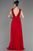 Robe de Soirée Longue Mousseline Rouge ABU3856